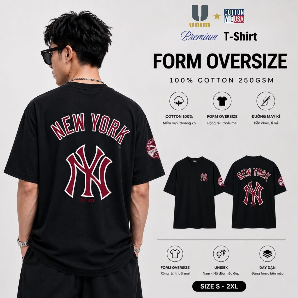 Áo Thun NY LA 2026 Bóng Rổ Unim Fashion Form Rộng Unisex Chất Liệu Cotton 250gsm SelinaStudio
