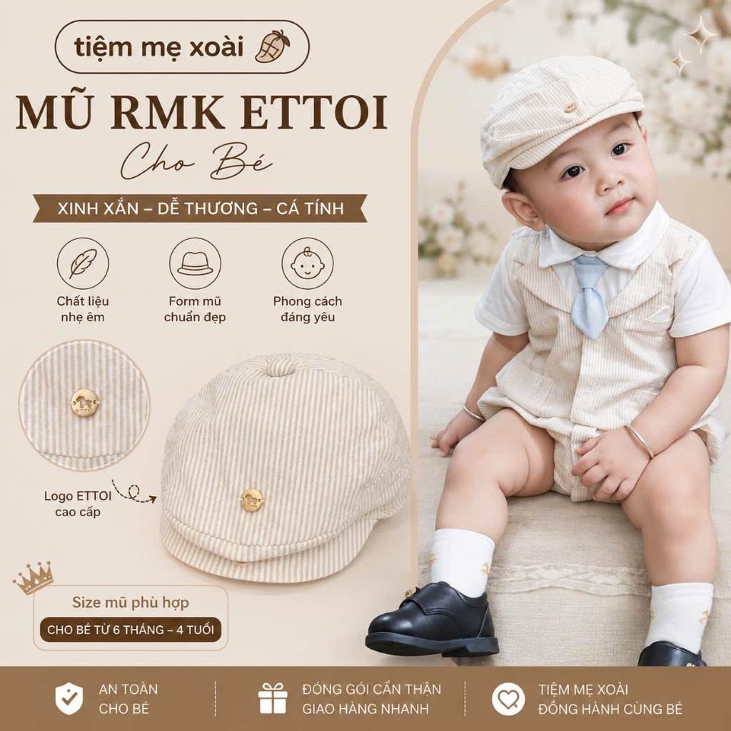 Mũ rmk Ettoi 2026 be sọc cho bé trai