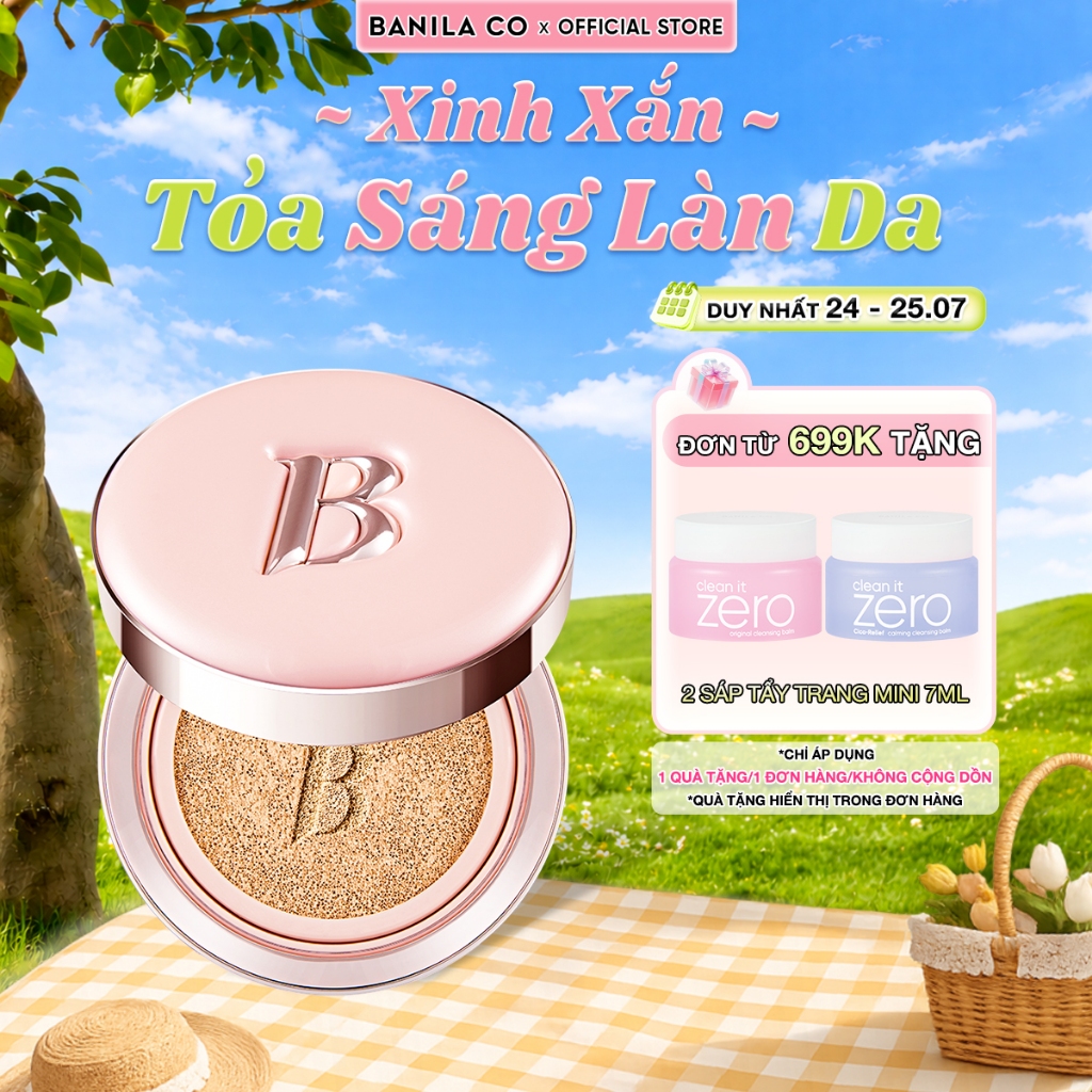 Phấn Nước Mỏng Mịn Trong Trẻo  Banila Co Essence Skin Pink Cushion SPF50+ Pa+++ Cho Lớp Nền Căng Bón