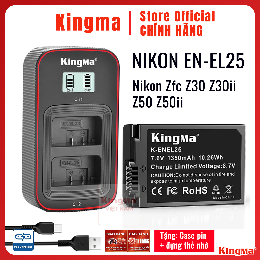 Kingma Nikon EN-EL25 | Pin và sạc máy ảnh Nikon Z50ii Z30 Z50 Zfc Nikon en el25