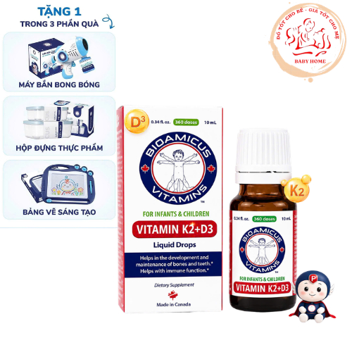 Bioamicus Vitamin D3K2 MK7 giúp bé tăng chiều cao tối đa + quà
