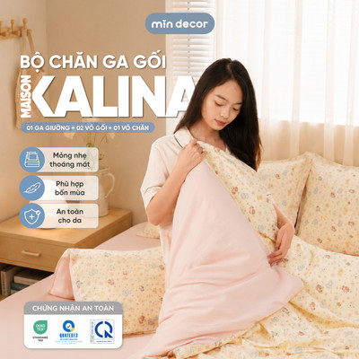 Bộ Chăn Ga Gối Maison Kalina Vintage Mịn Decor, Bộ Ga Trải Giường Bo Chun 10cm - 25cm