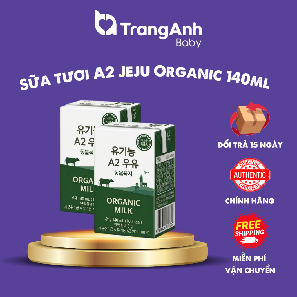 Sữa tươi hữu cơ Jeju Milk A2 Organic 140ml cho bé