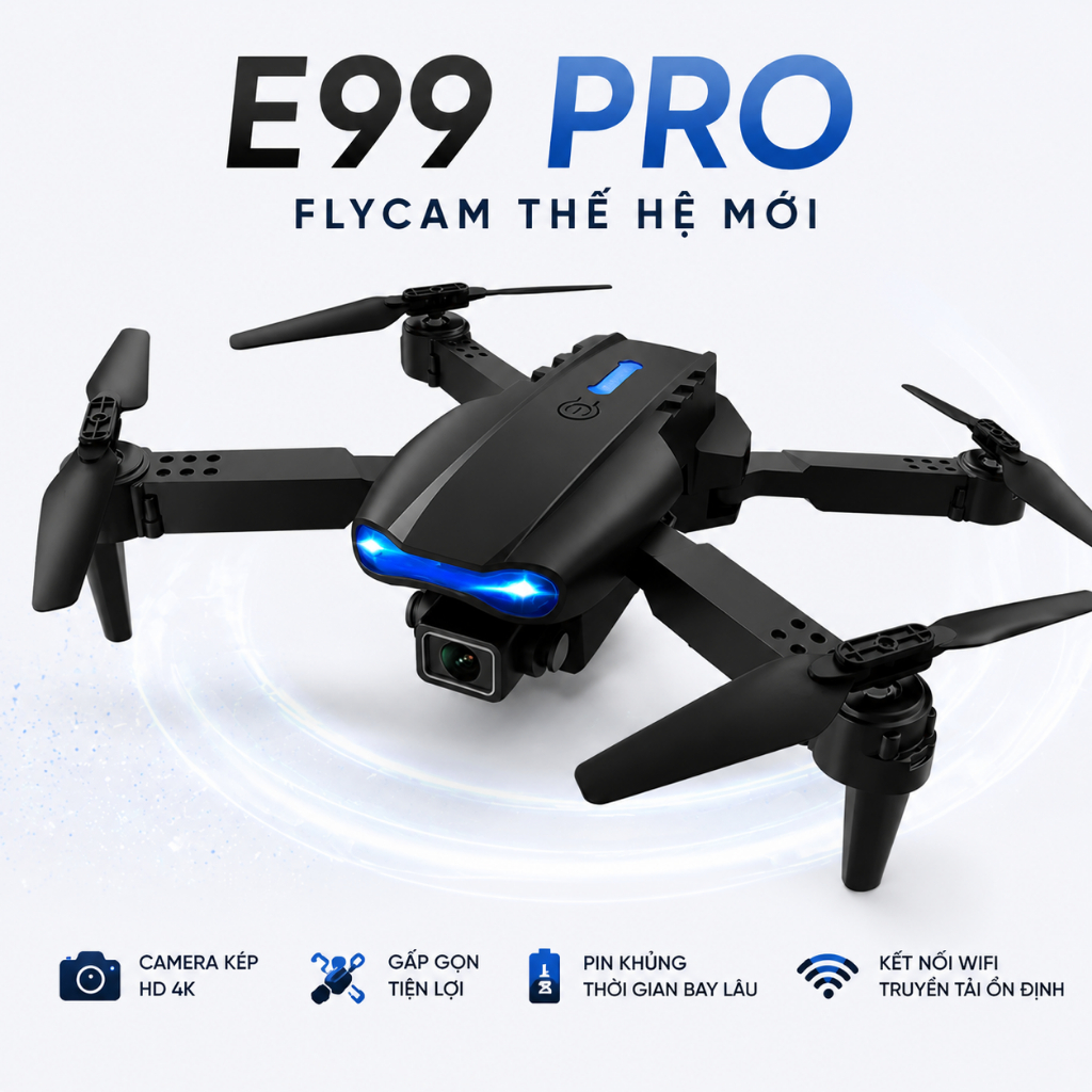 Máy Bay Camera E88/E99 PRO Flycam Drone Camera HD 4K Cảm Biến Tránh Vật Cản Xay 360 Độ.