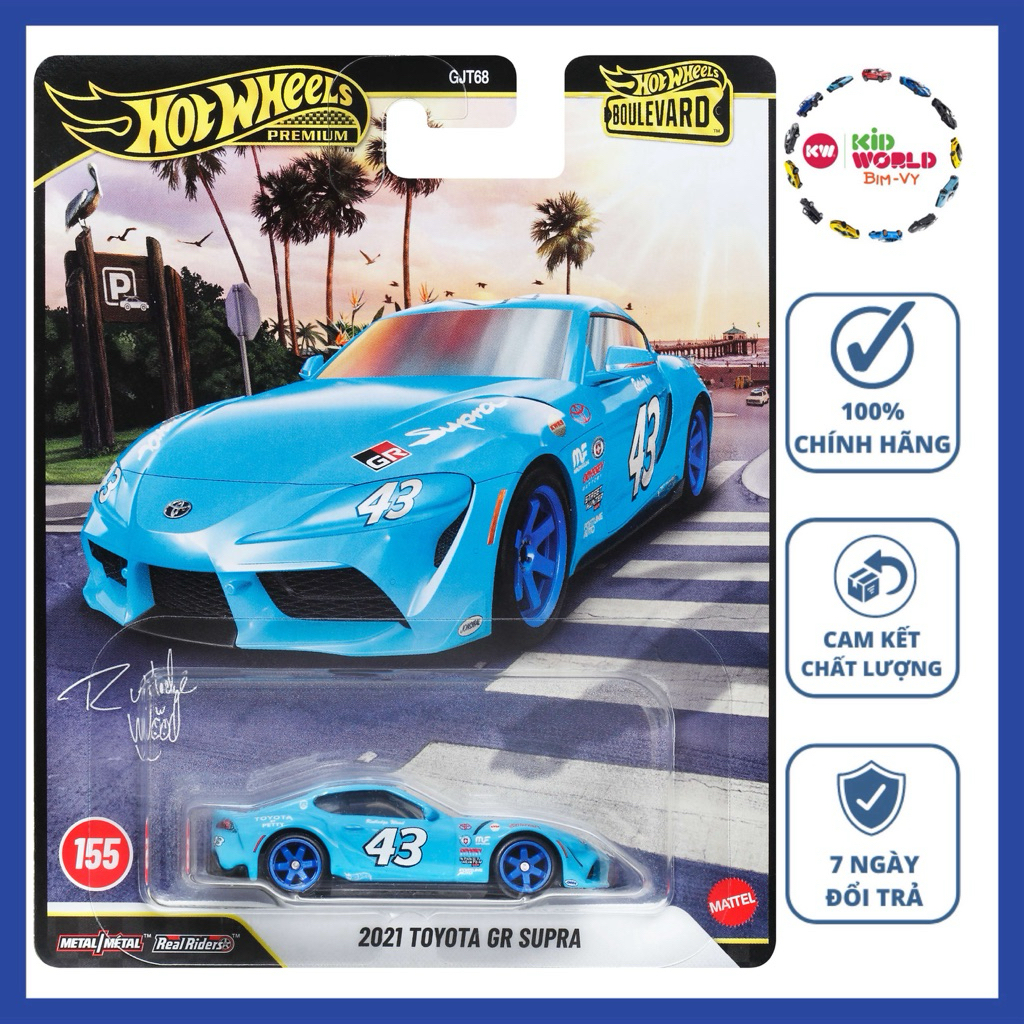Xe mô hình Hot Wheels Premium Boulevard Series 2021 Toyota GR Supra JHW34, bánh cao su.