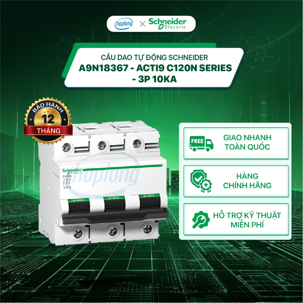 Cầu dao tự động  Schneider A9N18367- Acti9 C120N Series - 3P 10kA - Aptomat A9N18365