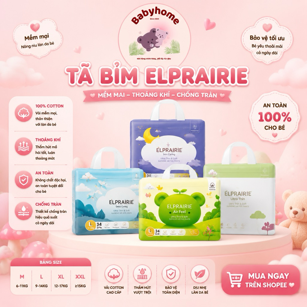 Tã/bỉm ELPRAIRE Hàn Quốc dán/quần đủ size - elprairie x babyhome