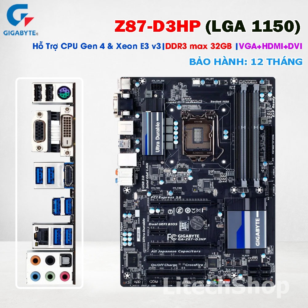 Main Giga GA-Z87-D3HP Z87 Socket 1150 DDR3 ATX USB 3.0 Hỗ Trợ Xeon E3 V3 Core i7 i5 Gen 4| Bảo Hành: