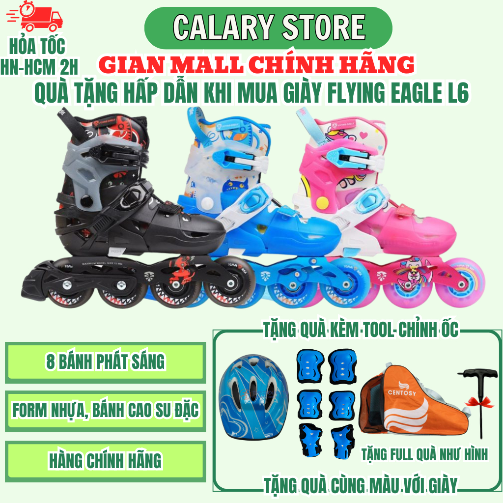 [Tặng Đầy Đủ Quà] Giày Patin Trẻ Em Cao Cấp [Centosy] Flying Eagle L6 Lumos Chính Hãng 8 Bánh Đèn Ph