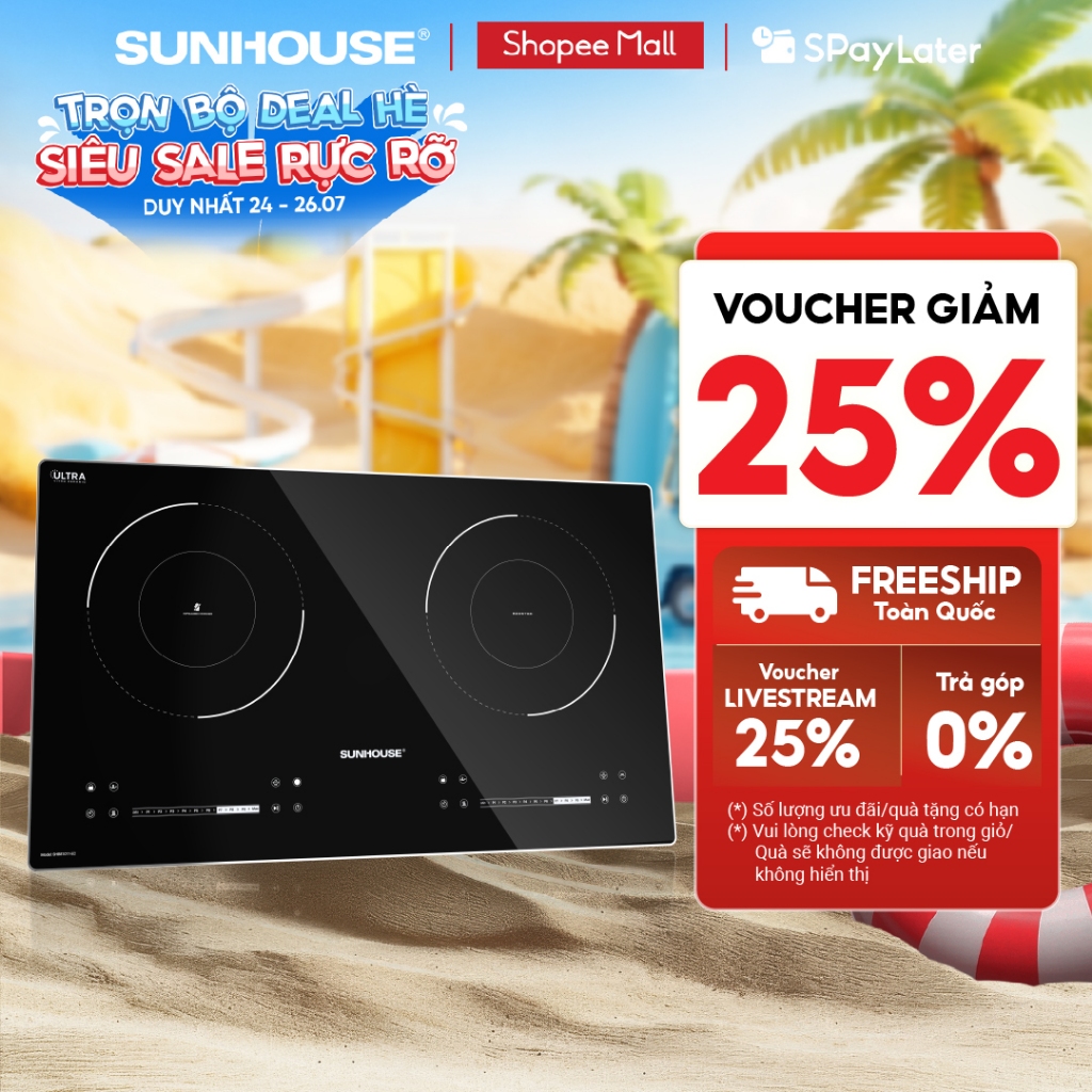 Bếp đôi điện từ hồng ngoại Sunhouse SHB81011-EC - Booster nấu nhanh - Bảo hành 3 năm