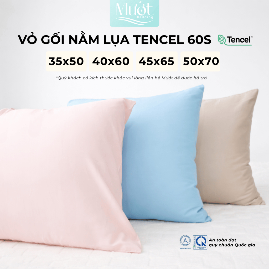 Vỏ gối Lụa Tencel 60s trơn màu 50x70 45x65 40x60 35x50cm Mướt Bedding áo gối 100% Tencel đầy đủ size | BigBuy360 - bigbuy360.vn