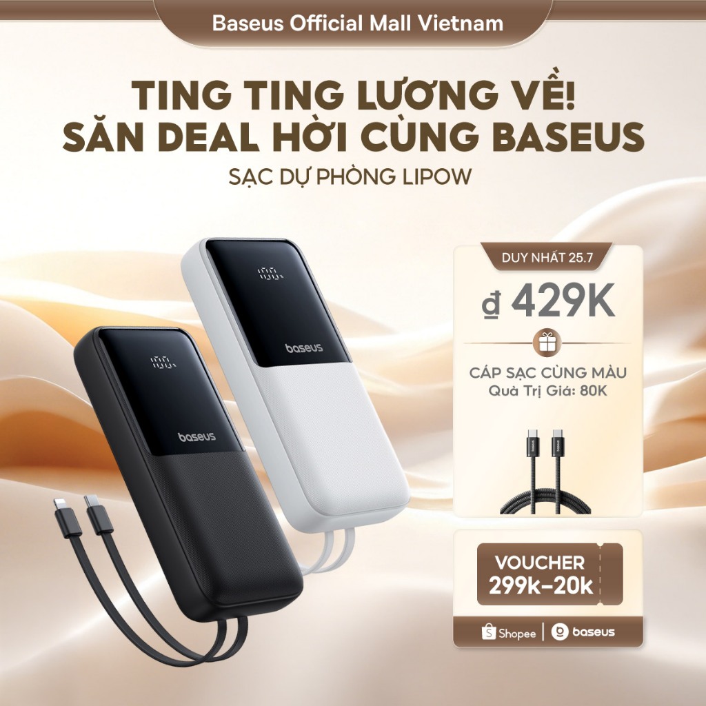 Sạc dự phòng Baseus Lipow 10000 mAh & 20000mAh 22.5W sạc nhanh thích hợp với mọi thiết bị