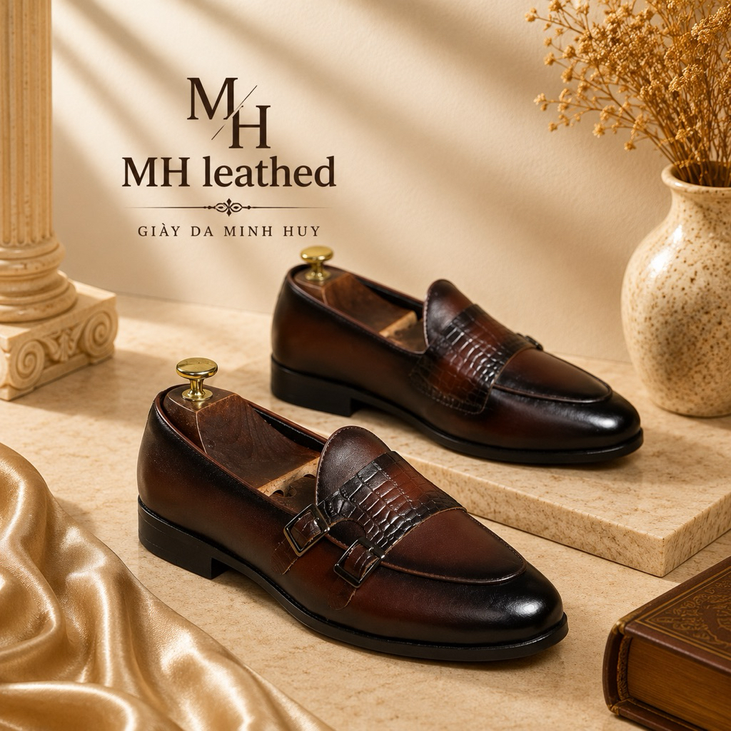 ( Monktrap  Loafer ) ·Giày lười nam cao cấp - Da bò thật 100% - KHÂU ĐẾ- Kiểu dáng Monktrap Loafer -
