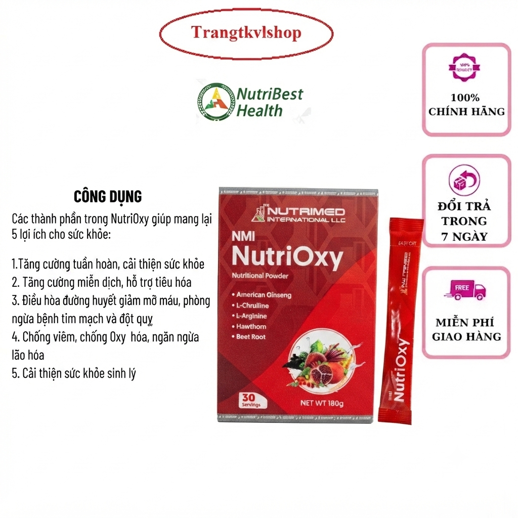 Nutrioxy NMI tăng cường lưu thông máu, sức khoẻ tim mạch, cung cấp dinh dưỡng toàn diện cho tế bào