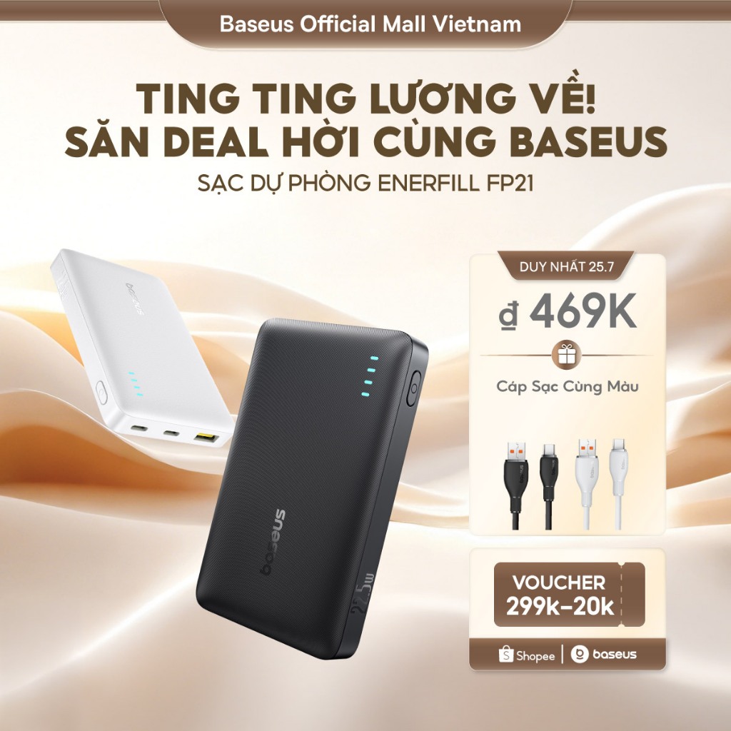 Pin dự phòng Baseus EnerFill FP21 10000mAh 22.5W Bao gồm cáp TypeC sang C sạc nhanh