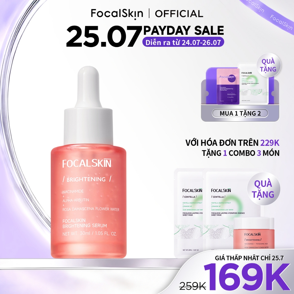 FOCALSKIN Serum Dưỡng Trắng Da Mờ Thâm Mụn Gấp Đôi Vitamin C + Niacinamide B3 +  Alpha Arbutin 30ml