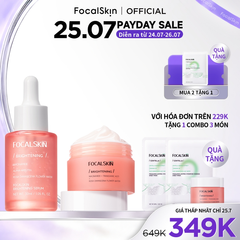 FOCALSKIN Combo Serum + Kem Dưỡng Trắng Da Mờ Thâm Mụn Vitamin C + Niacinamide B3 30ml + 30g