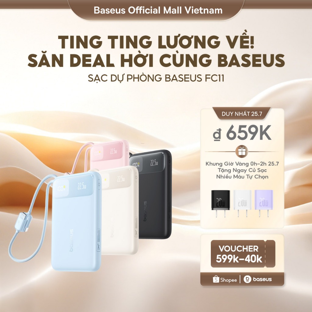 [MỚI VỀ - SẠC 3C SIÊU MỎNG] Sạc Dự Phòng Baseus FC11 10000mAh & 20000mAh 22.5W & 45W Chứng Nhận CCC, Mỏng Nhẹ Kèm 2 Cáp | BigBuy360 - bigbuy360.vn
