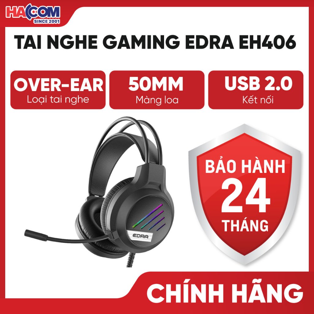 Tai Nghe Gaming EDRA EH406 - Màu Đen - Bảo Hành 24 Tháng HACOM PC