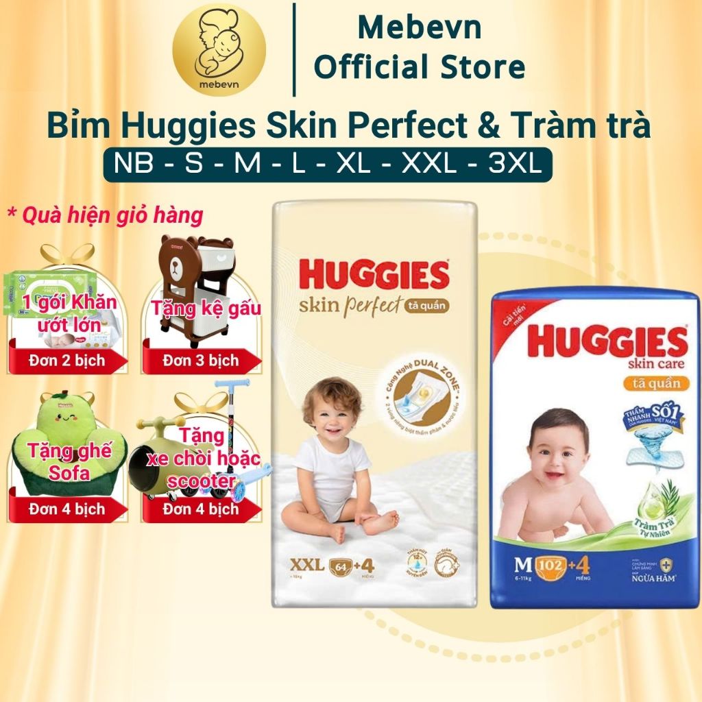 Bỉm Huggies Skin Perfect & Huggies Tràm Trà Chính Hãng, bỉm Huggies đủ size NB/S/M/L/XL/XXL/XXXL