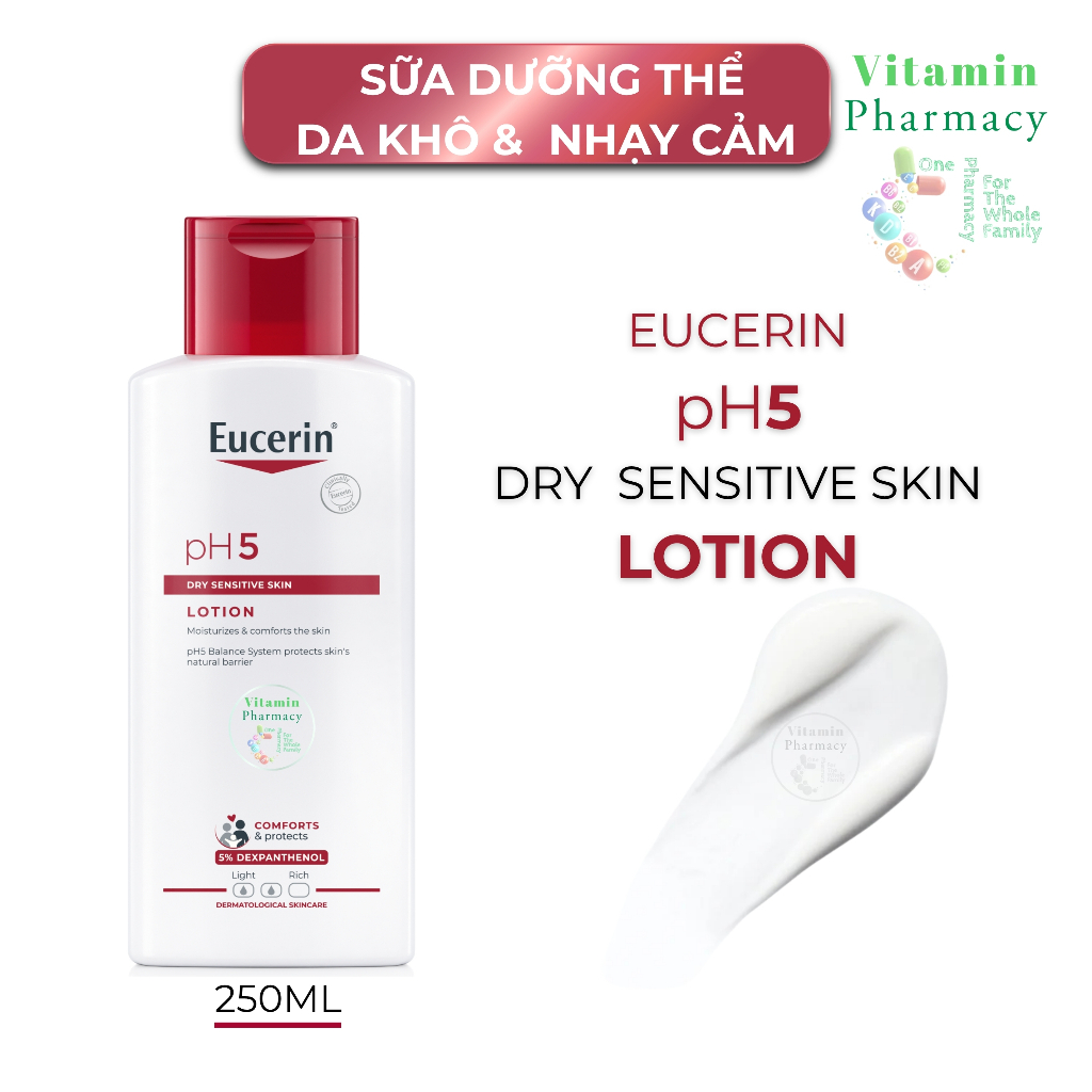 Sữa Dưỡng Thể Eucerin pH5 Lotion 250ml Chính Hãng - Giải Pháp Chăm Sóc Da Khô Chàm Nhạy Cảm