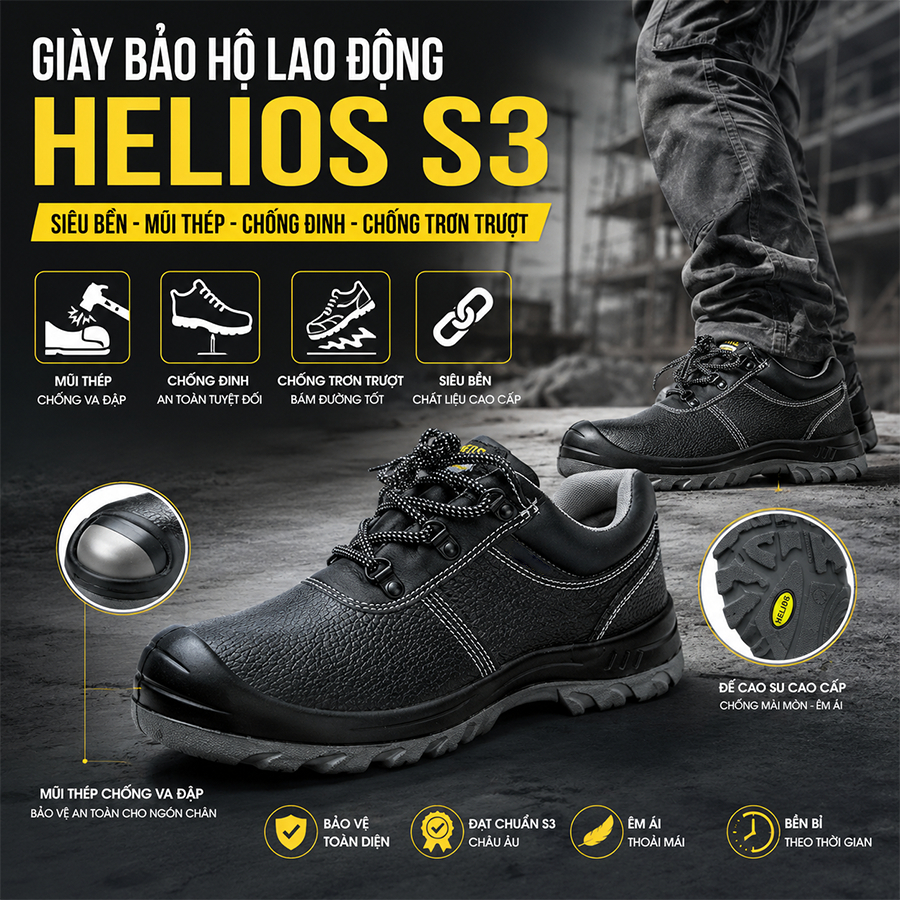 Giày bảo hộ lao động nam chính hãng HELIOS S3 Germany siêu bền, mũi thép…