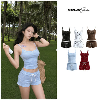 Bộ Áo 2 Dây Nữ Kèm Quần Short Dáng Ôm Chất Borip Lụa Co Giãn Mềm Mịn In Họa Tiết Ngôi Sao Y2K Cá Tính - SET01