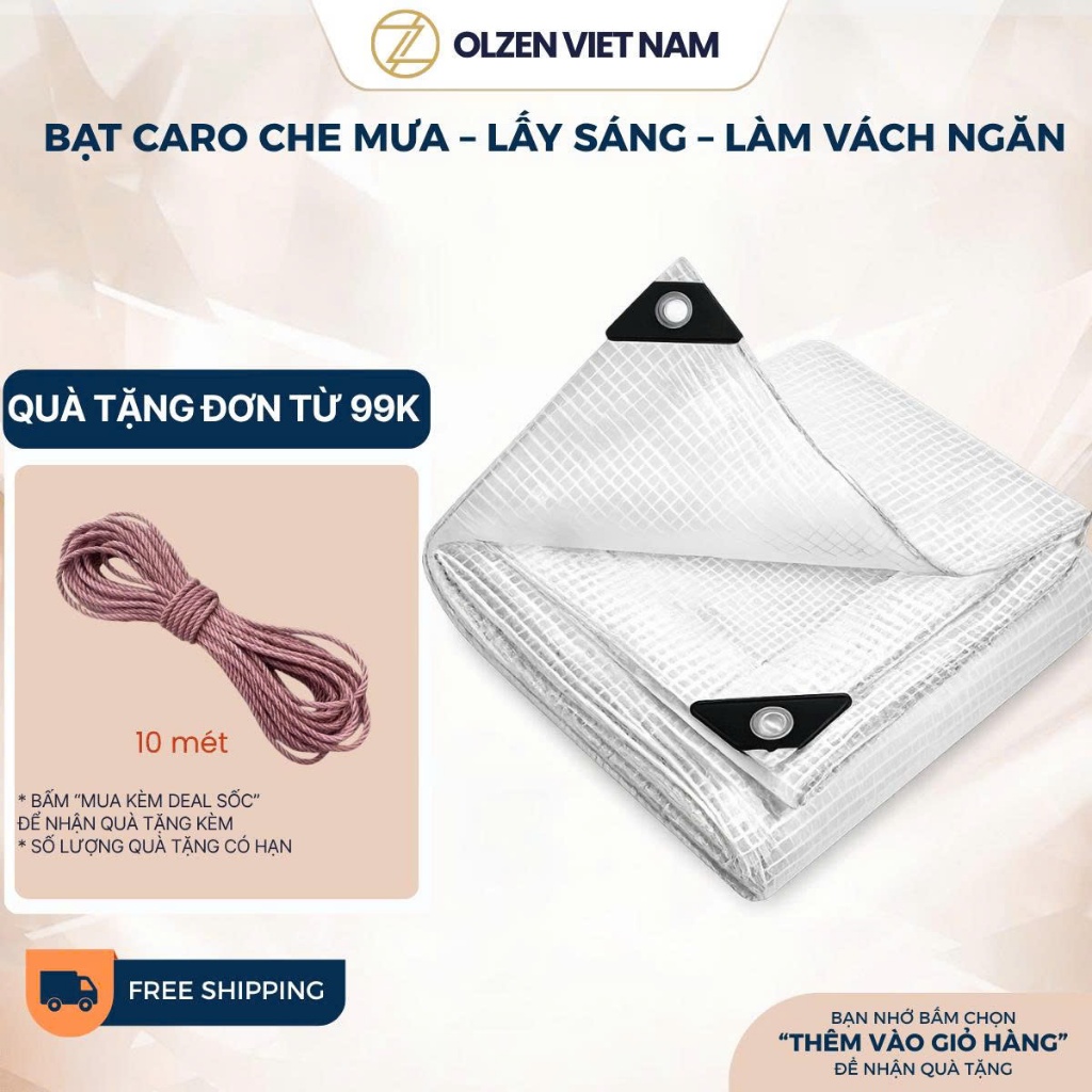Bạt Nhựa Caro Olzen Che Mưa Lấy Sáng Bền Đa Năng Cho Ban Công Sân Vườn Làm Vách Ngăn Máy Lạnh, Bạt C