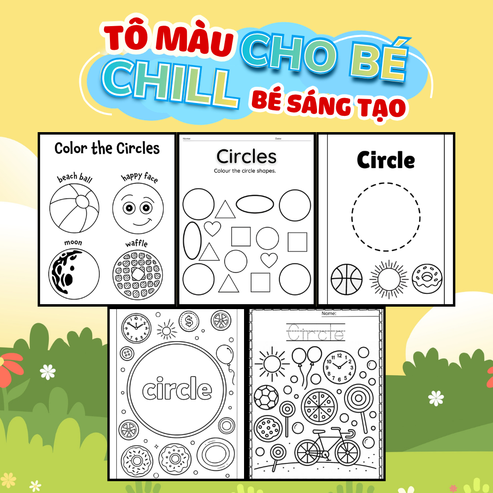 Tranh Tô Màu Học Tiếng Anh Cho Bé Hình Tròn Circle Sách Tập Tô Hình Khối Từ Vựng Anh Ngữ Phát Triển 