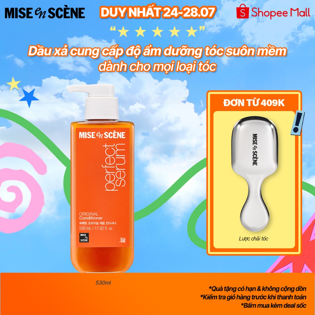 Dầu xả mise en scène Perfect Serum Original 530ml phục hồi hư tổn, giúp tóc suôn mềm, bồng bềnh, hương thanh mát