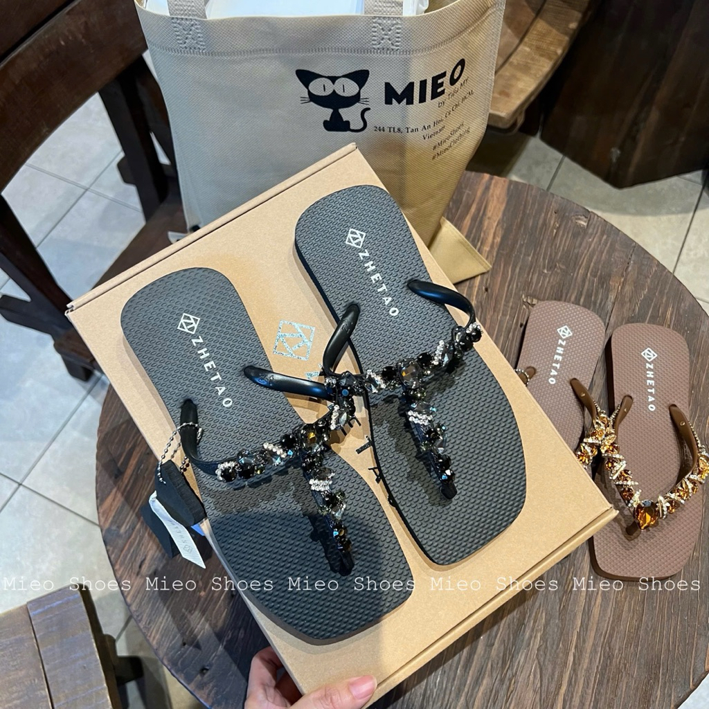 ( Form To Lùi Size )Dép Quai Kẹp Đá Đen Hàng Nhập QC Fullbox/Mieo Shoes D3289