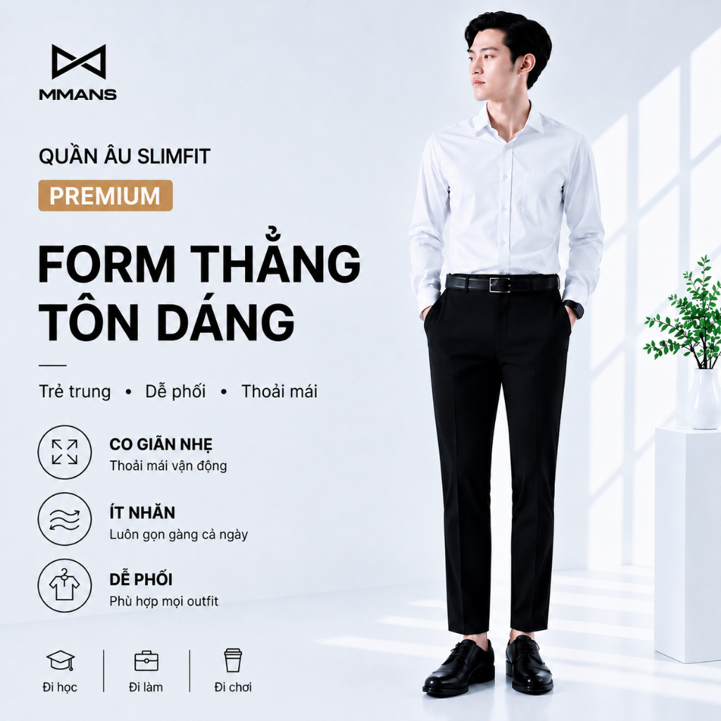 Quần âu nam MMANS chất vải 79 cao cấp ống côn co giãn nhẹ dáng ôm body