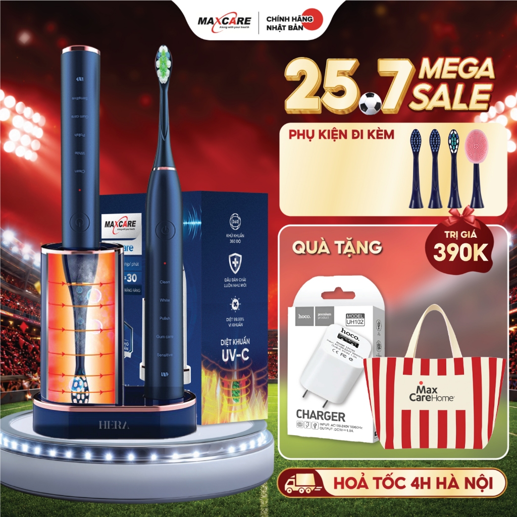 Bàn Chải Điện Sóng Âm Maxcare Sonic X Xoay 60 Độ & Hera Whitening Cao Cấp Sấy Khô,Diệt Khuẩn Bằng UV | BigBuy360 - bigbuy360.vn