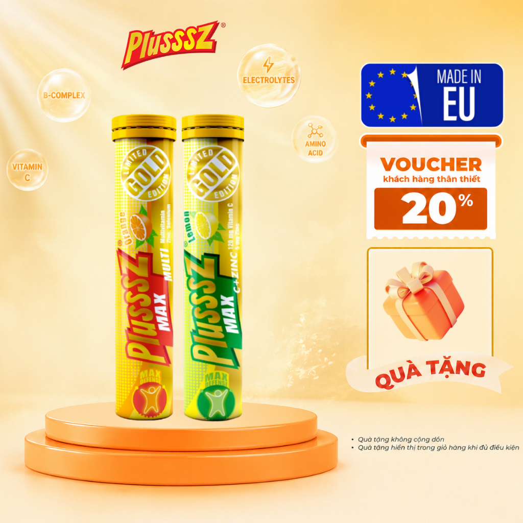 Combo Viên Sủi Plusssz Max Multivitamin Vị Cam + Plusssz Max Vitamin C & Zinc Vị Chanh - Nhập Khẩu C