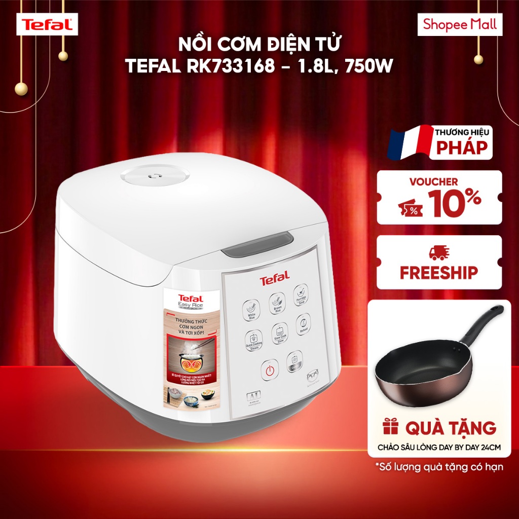 Nồi cơm điện tử Tefal RK733168 - 1.8L, Trắng, Chống dính 4 lớp