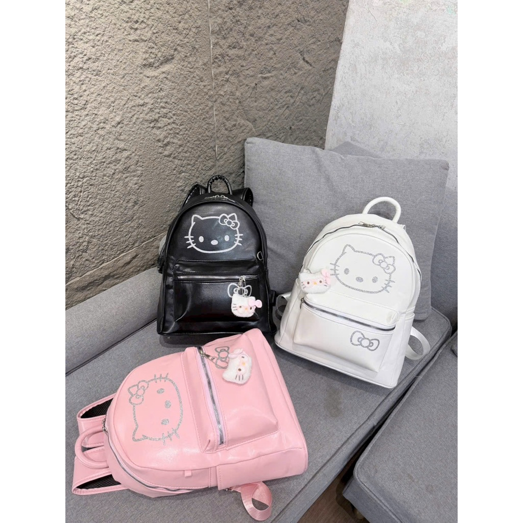 Balo Hello Kitty Kim Tuyến Size 40 Da PU Cao Cấp Balo Nữ Đi Học Đựng Vừa A4, Kèm Charm Hello Kitty D