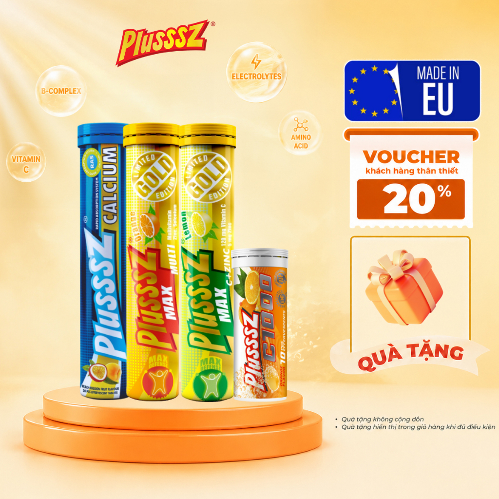 Combo Viên Sủi Plusssz Max Miltivitamin + Max Vitamin C & Zinc + Calcium + C1000 - Nhập Khẩu Chính H
