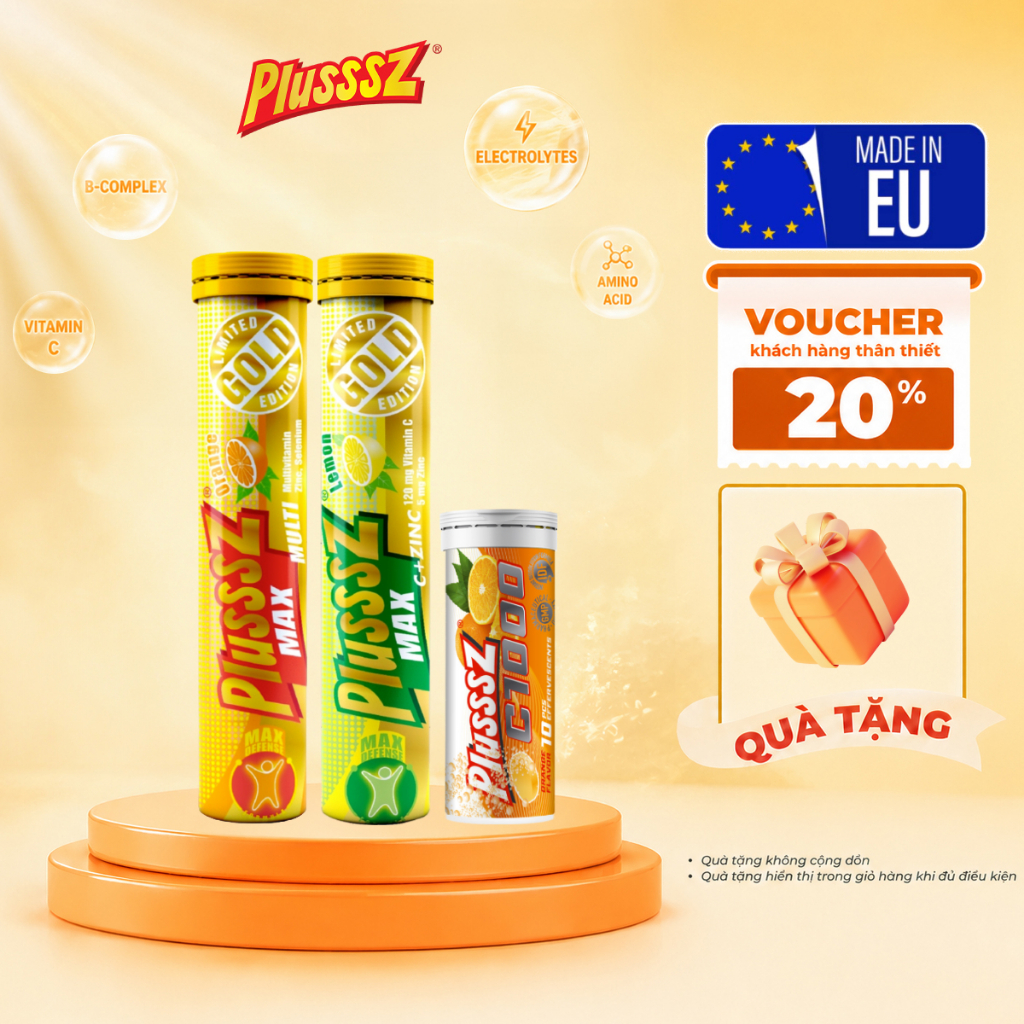 Combo Viên Sủi Plusssz Max Miltivitamin + Max Vitamin C & Zinc + C1000 - Nhập Khẩu Chính Hãng