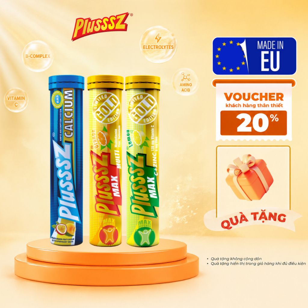 Combo Viên Sủi Plusssz Max Multivitamin + Plusssz Max Vitamin C & Zinc + Plusssz C1000 - Nhập Khẩu C