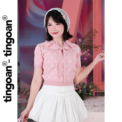 [TINGOAN® x KOL]- Áo dệt kim cổ bẻ phối dây nơ cổ chấm bi YURI DOTS