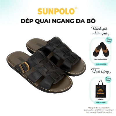 Dép Quai Ngang Nam Da Bò SUNPOLO AQN001 Có Big size 44 45