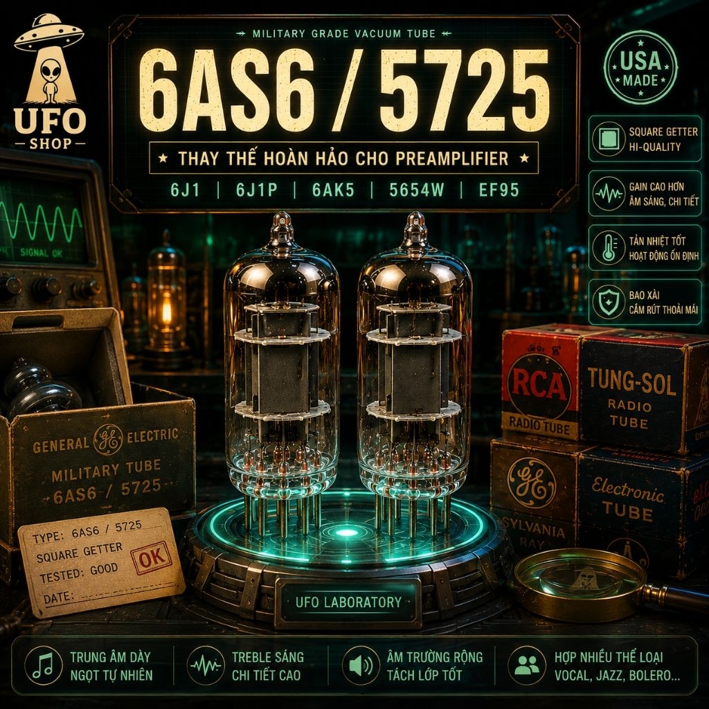 Cặp bóng đèn 6AS6 / 5725 USA Square Getter thay thế 6AK5 5654W 6J1 EF95 | Tested Good | UFO SHOP
