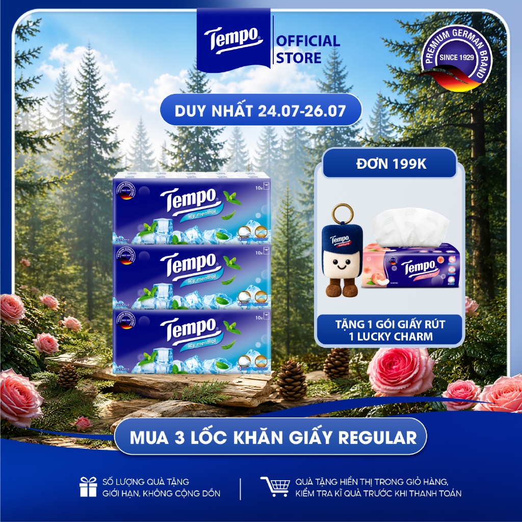 [COMBO 3 LỐC x 10 GÓI] Khăn Giấy Bỏ Túi Regular 10 Cao Cấp Tempo- 4 lớp bền dai - Thương hiệu Đức