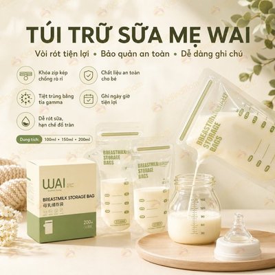 Túi trữ sữa KidAndMom WAI 100ml, 150ml, 200ml - hộp 30 túi chất liệu an toàn, chống tràn, chống bung