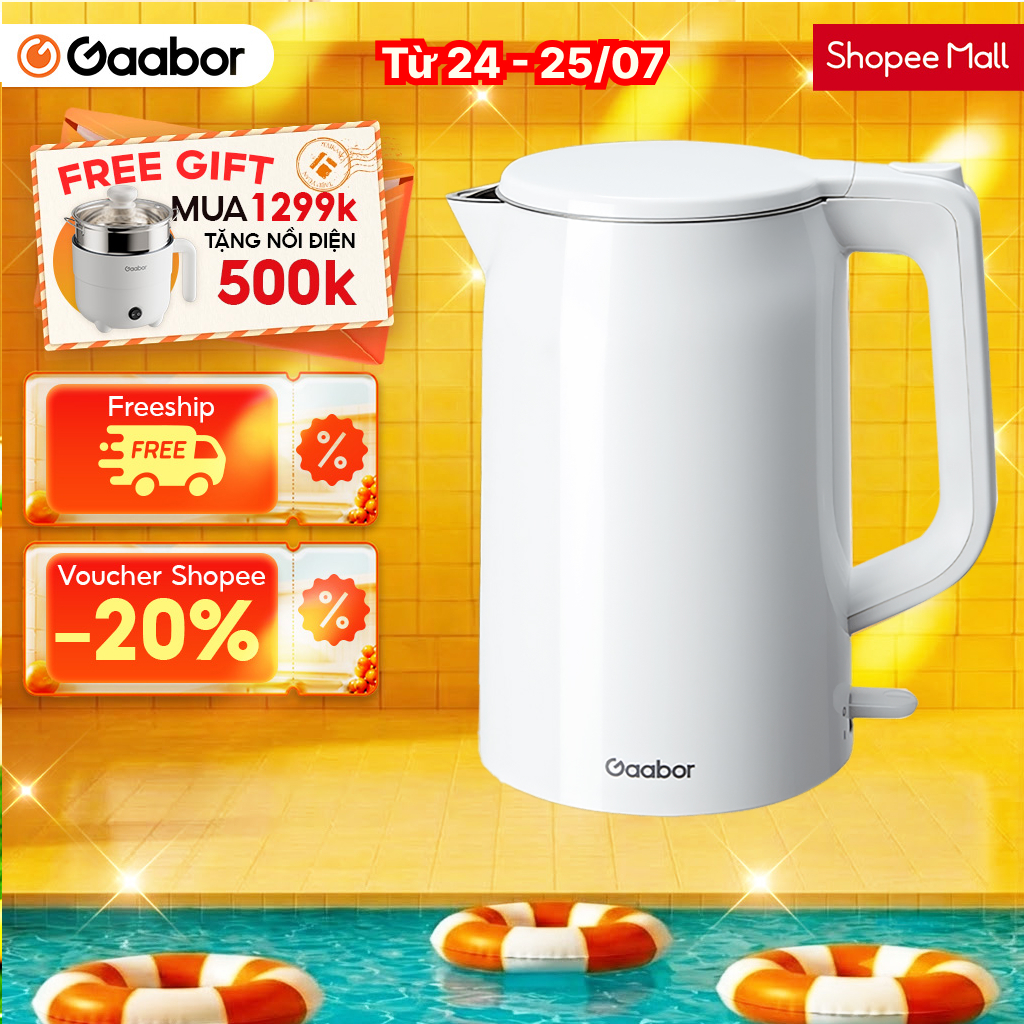 Ấm đun siêu tốc 2L Gaabor EK20M-WH01A bình đun công suất 1500W cao cấp ấm đun inbox 304 cách nhiệt