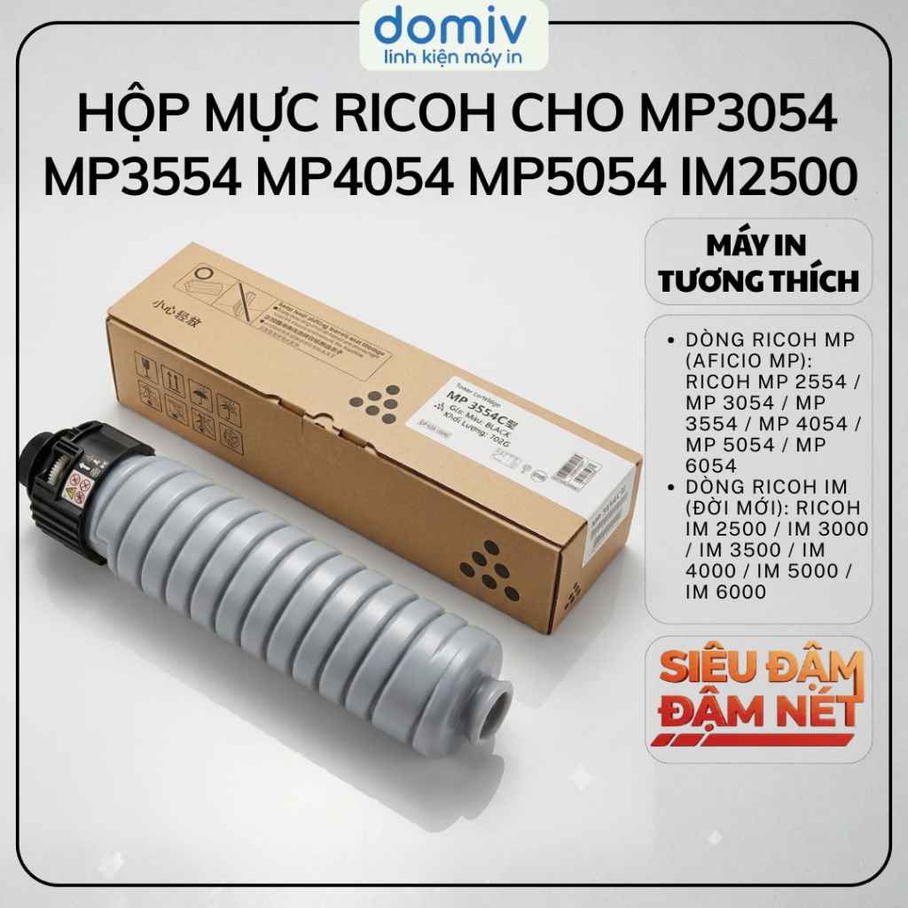 Hộp Mực Ricoh Cho MP3054 MP3554 MP4054 MP5054 IM2500 IM3000 IM4000 In Đậm Nét Sạch Nền