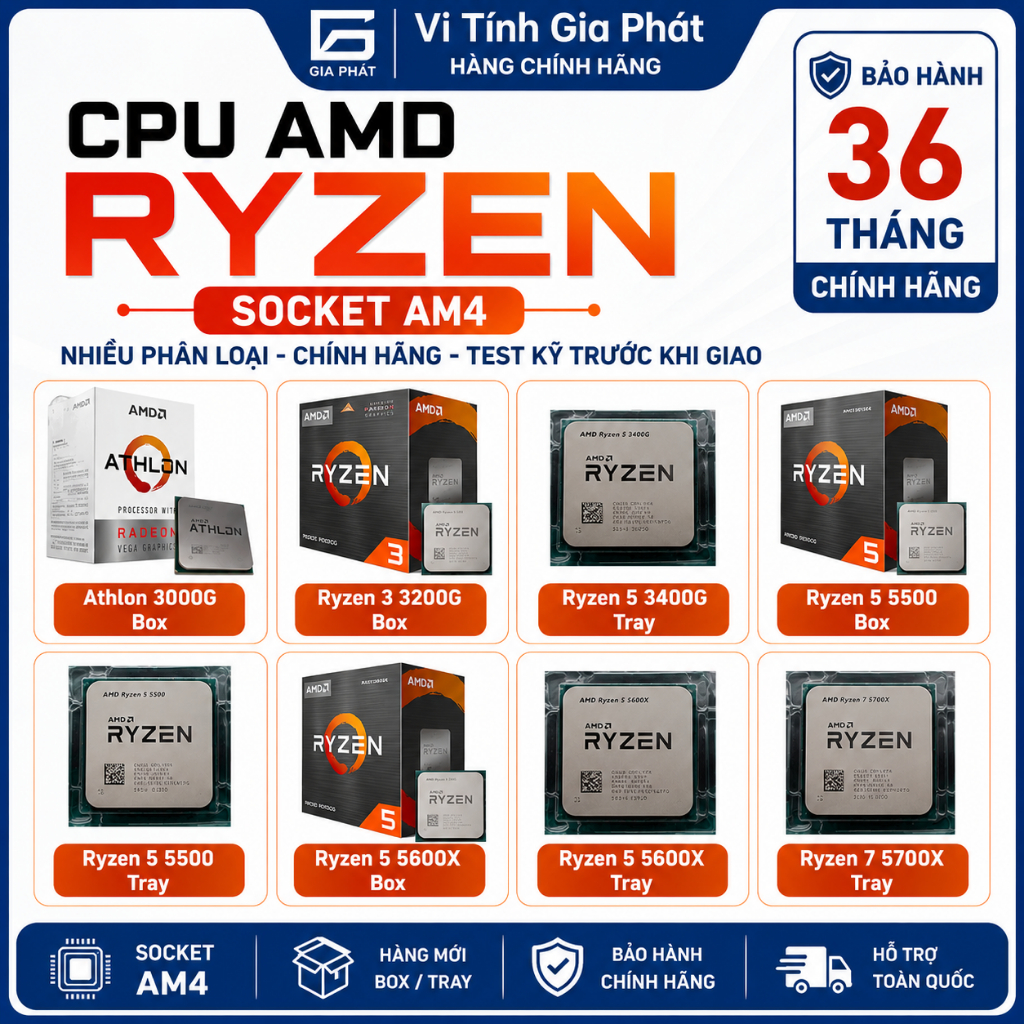 CPU AMD Ryzen 3 3200G / Ryzen 5 3400G / Ryzen 7 5700G kèm Tản New Box , Chính hãng Bảo hành 36 Tháng