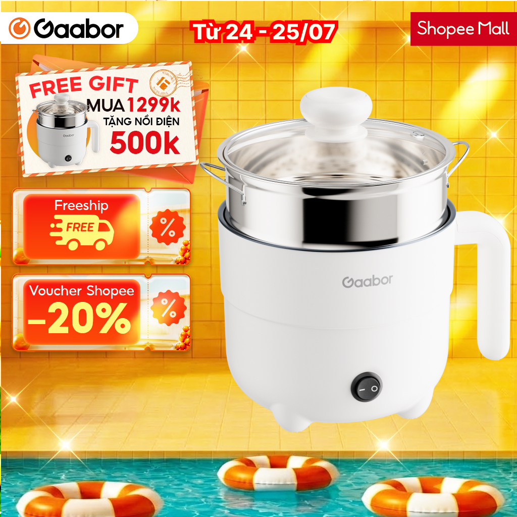 Gaabor Nồi điện Gaabor EC-18M01A mini 1.6L công suất 600W đa năng 2 tầng luộc chiên hấp tiện lợi