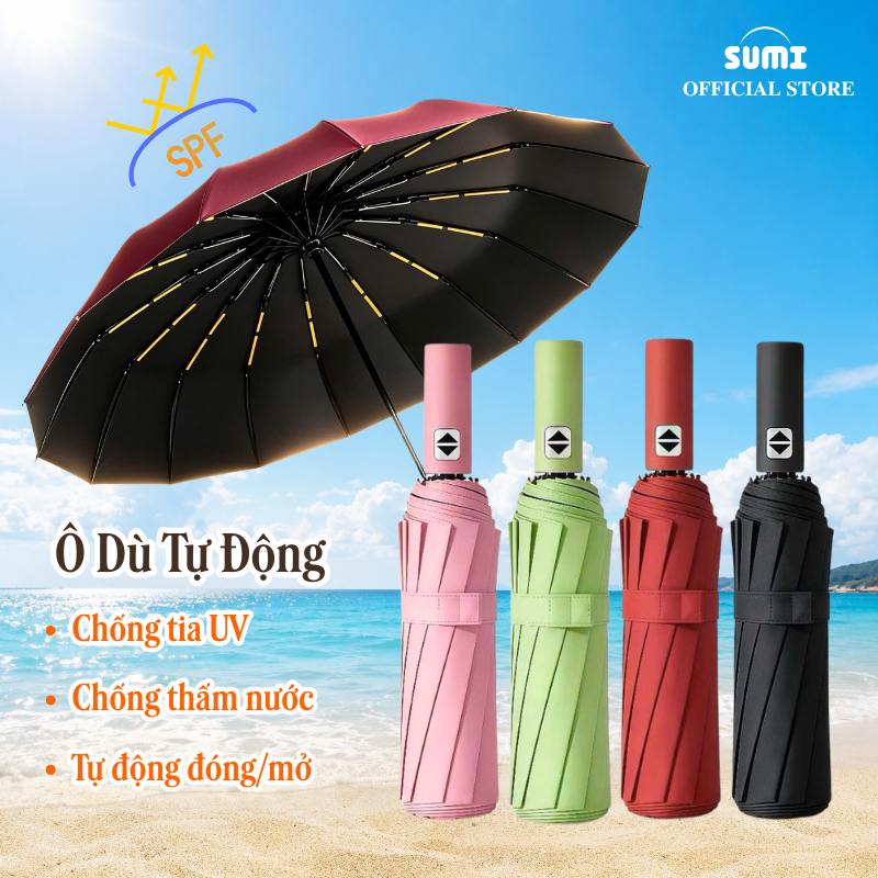 Dù Gấp Gọn SUMI Ô Che Nắng Mưa 60 Nan 24 Nan Cầm Tay Tự Động Đóng Mở 2 Chiều Chống Uv