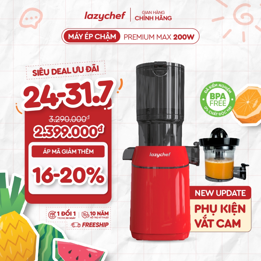 [GIÁ TỐT TRONG LIVE] Máy Ép Chậm Nguyên quả Lazychef - Máy Ép Trái Cây - Làm Kem Hoa Quả, Tháo Lắp 3